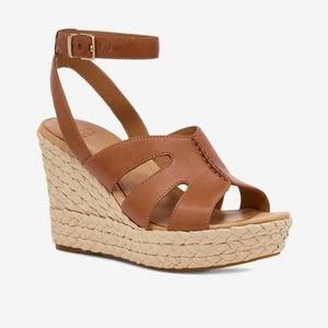 Careera UGG Brown leather espardrille wedge sandals ankle strap New 9.5 Shoes